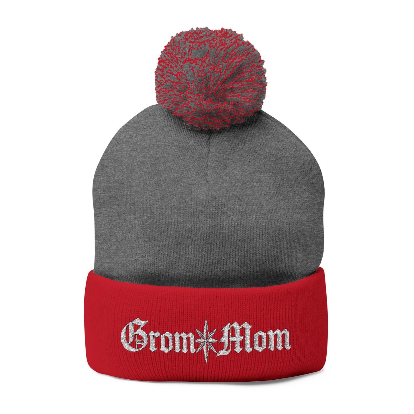 Embroidered Grom Mom Pom-Pom Beanie