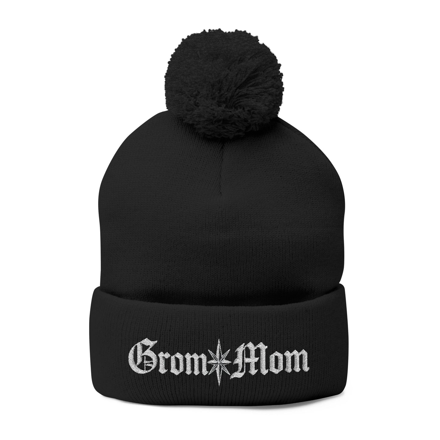Embroidered Grom Mom Pom-Pom Beanie